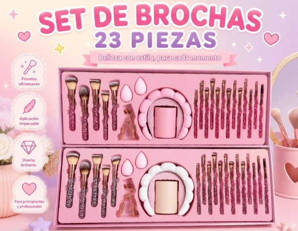 SET COMPLETO DE BROCHAS DE MAQUILLAJE CON ACCESORIOS