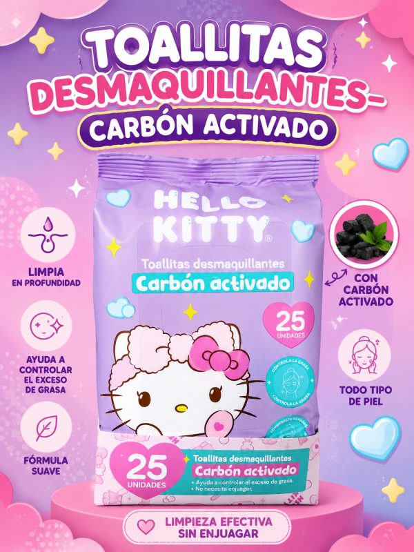 TOALLITAS DESMAQUILLANTES HELLO KITTY – CARBÓN ACTIVADO